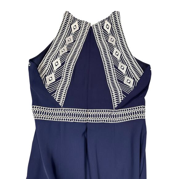 Parker Navy Blue Embroidered Halter Jumpsuit – Size Medium - Picture 7 of 8